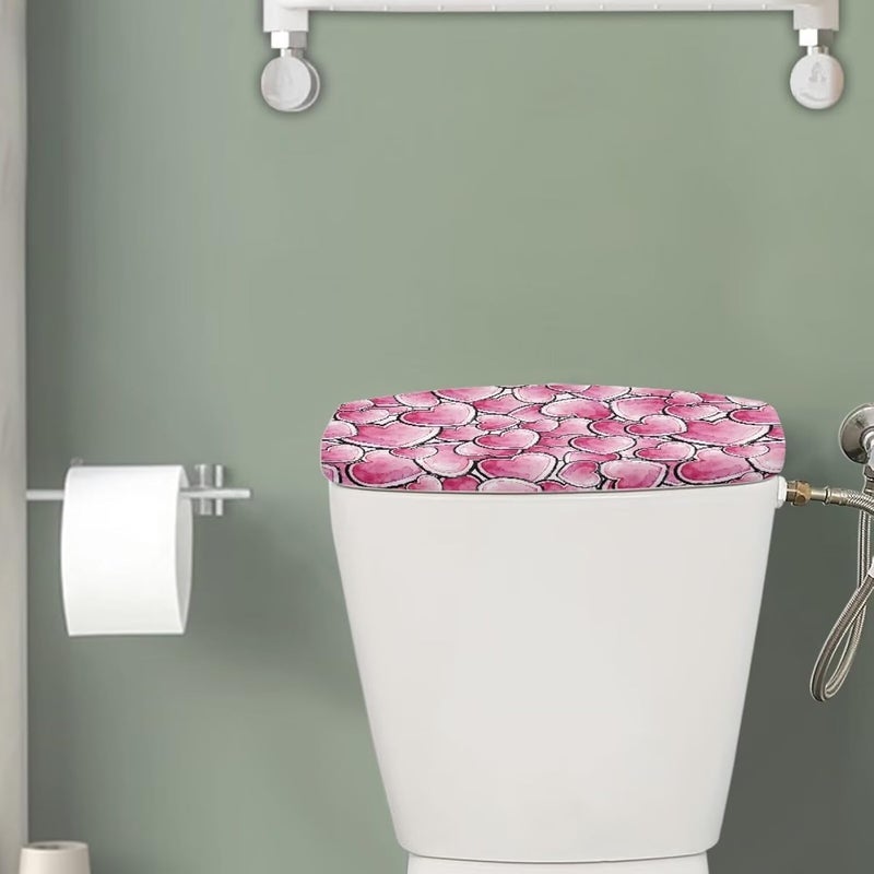 Tesivruno Heart Shape Pattern Toilet Tank Lid Cover for Bathroom, Machine-Washable Valentine's Day Decor Toilet Tank Dust-Proof Cover Fits Most Toilets Tanks, Pink - Image 2